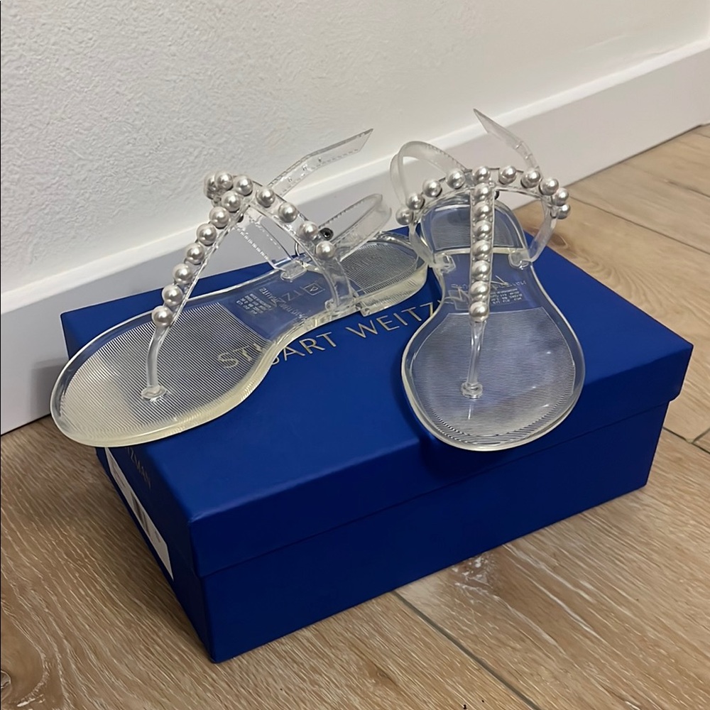 Stuart Weitzman Clear Pearl-Embellished Sandals